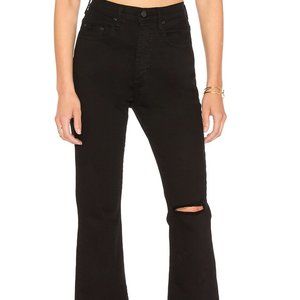 NOBODY Denim Belle High Rise Flare Crop Distressed Torn Jean, Black